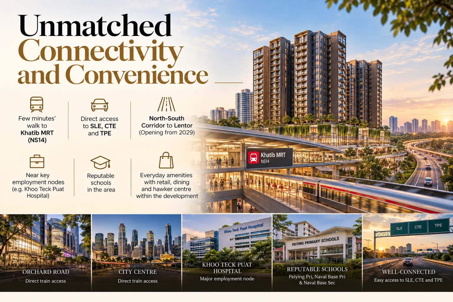 Chencharu Central Residences connectivity to Khatib MRT and expressways